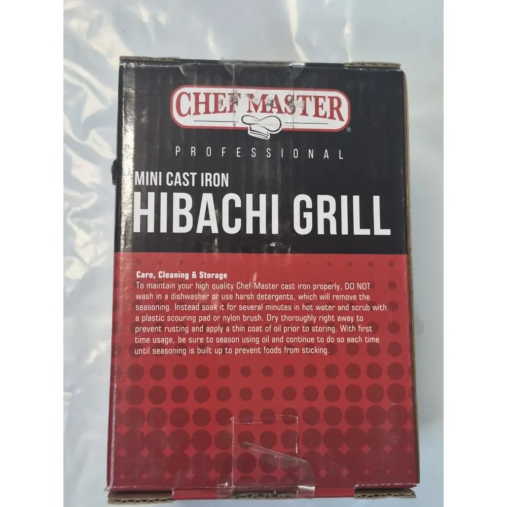 ChefMaster Cast Iron Mini Hibachi Grill, Indoor S'mores, Appetizers, Wooden Base